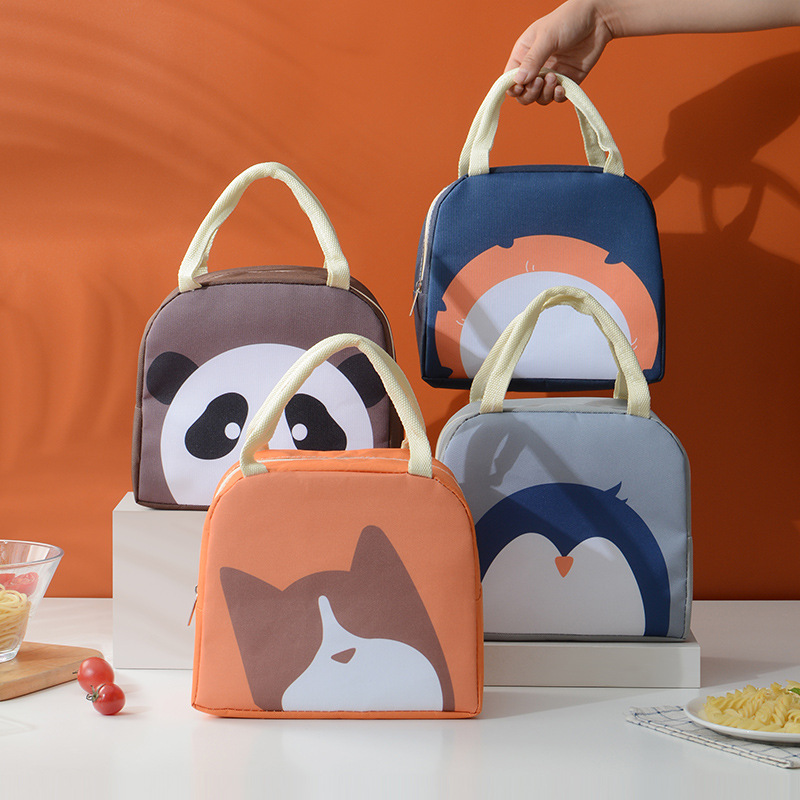 Thermal lunch bag with insulated lunch box for office workers, cartoon-style student lunch bag, foil-lined, thickened, heat-insulating small shoulder bag for carrying meals