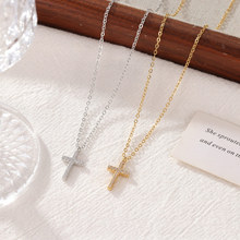 时尚百搭不锈钢颈链简约十字架吊坠项链女跨境欧美亚马逊饰品批发