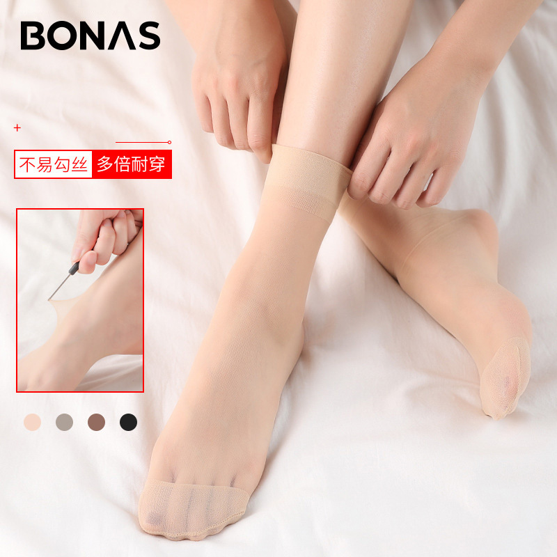Bonas Stockings Women's Summer Thin Anti-Snatch Crystal Socks Wear-Resistant Non-Slip Sole Cotton Flesh-Colored Short Stockings Wholesale
