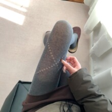 秋冬格蕾系灰色棉镂空菱形格弹力显瘦保暖性感美腿袜打底连裤袜女