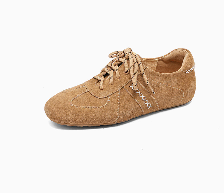Giày sneaker nữ cổ điển mũi tròn chất liệu da lộn, đế tăng chiều cao, dây buộc — màu nâu chi tiết 17