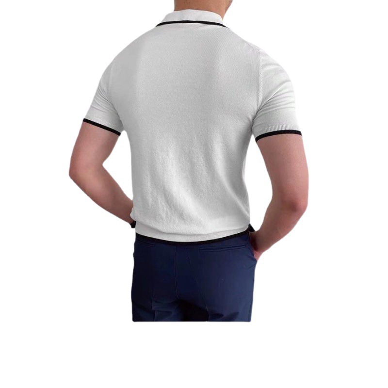 Lässiges Herren-Poloshirt in Slim Fit mit Farbblock-Design im italienischen Strickstil, kurze Ärmel, atmungsaktives Sommer-T-Shirt aus Eisseide_voghion.com