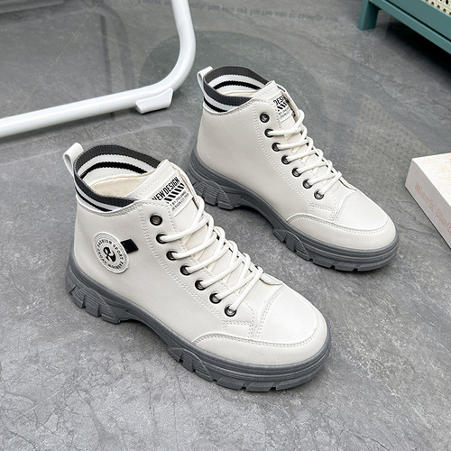 Autumn/Winter Women's Fleece Lined Warm Leather Surface Casual Shoes Durable Short Boots Round Toe Versatile Women's Shoes 7717