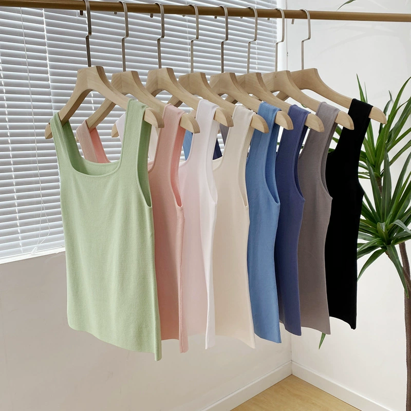 2024 Шайлит 14-контактный трикотажный жилет с квадратным вырезом на основе тонкого без рукавов топ женский A201