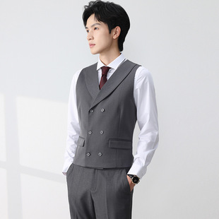 Brotherhood Men's Vest Double-Breasted Green Fruit Collar Vest Wedding Suit Hotel Slim Fit Groomsmen Group