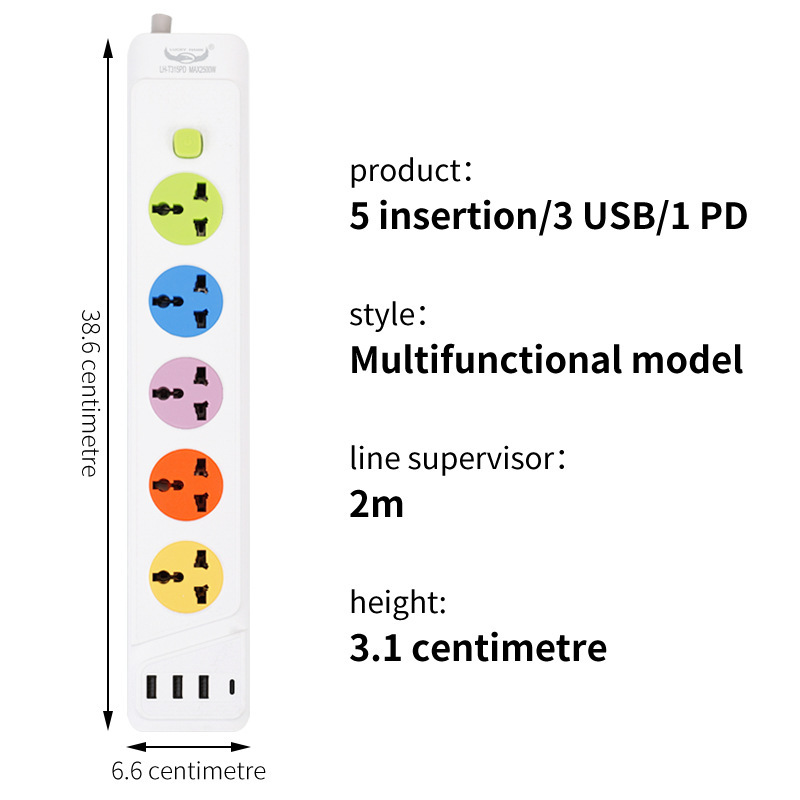 Protector de sobrecarga con cable eléctrico con puerto USB-C cargado con conector de conector de cable de extensión de color