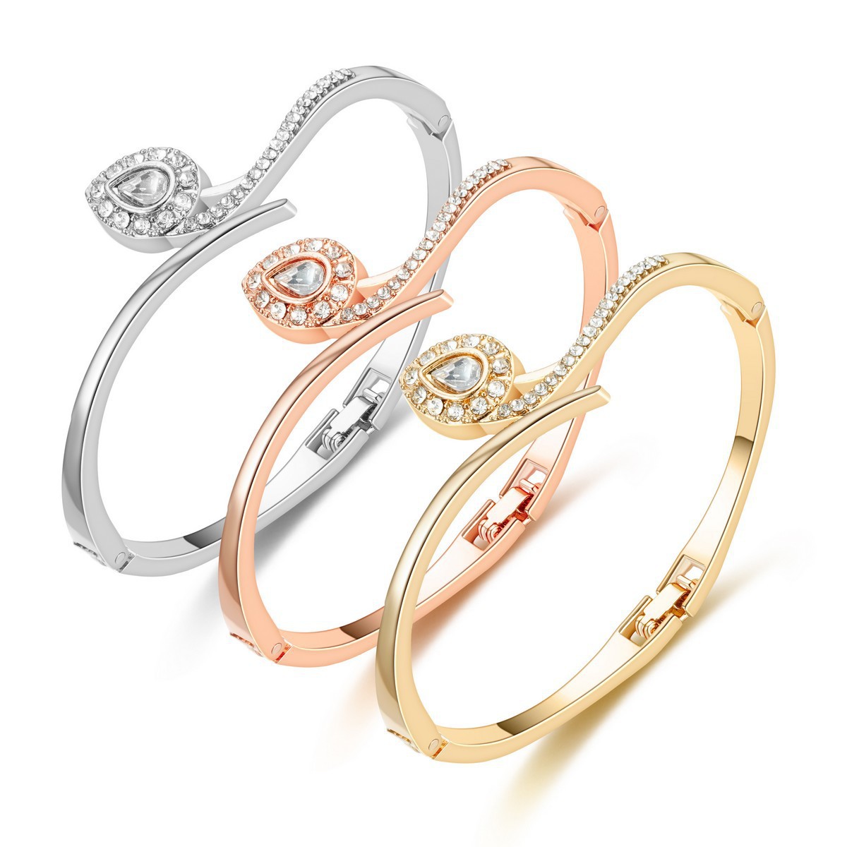 Pulsera con forma de corazón abierta, éxito de ventas transfronterizo entre Europa y América, para mujer, diseño de nicho moderno, pulsera con incrustaciones de diamantes, joyería al por mayor.