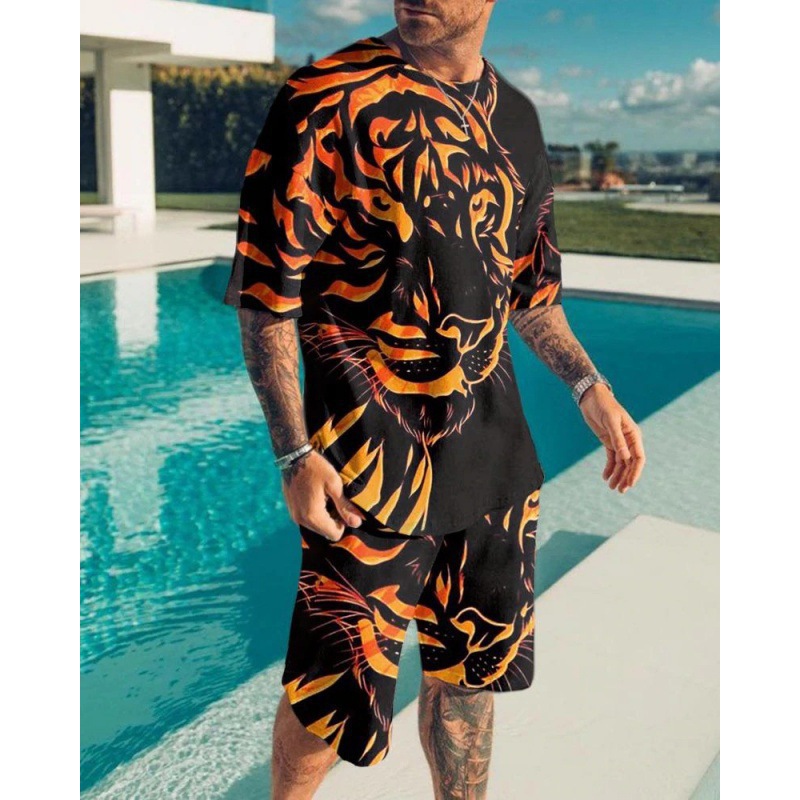 Suit de camiseta de hombre de estilo deportivo impresión digital impresión de ropa de trabajo Aliexpress suministro de mano 3D manga corta