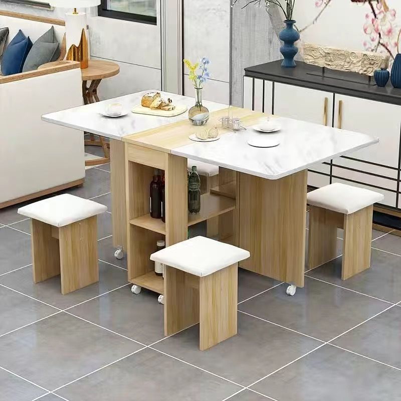 Mesa de comedor plegable doméstica móvil retráctil rectangular simple mesas y sillas multifuncionales de tipo pequeño mesas de comedor combinadas
