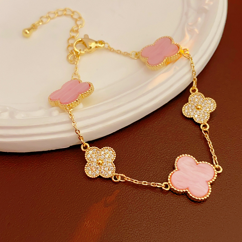 Oro real electrochapado circón Rosa fritillary flor pulsera elegante todo-fósforo pulsera luz lujo de alta calidad pulsera para las mujeres al por mayor