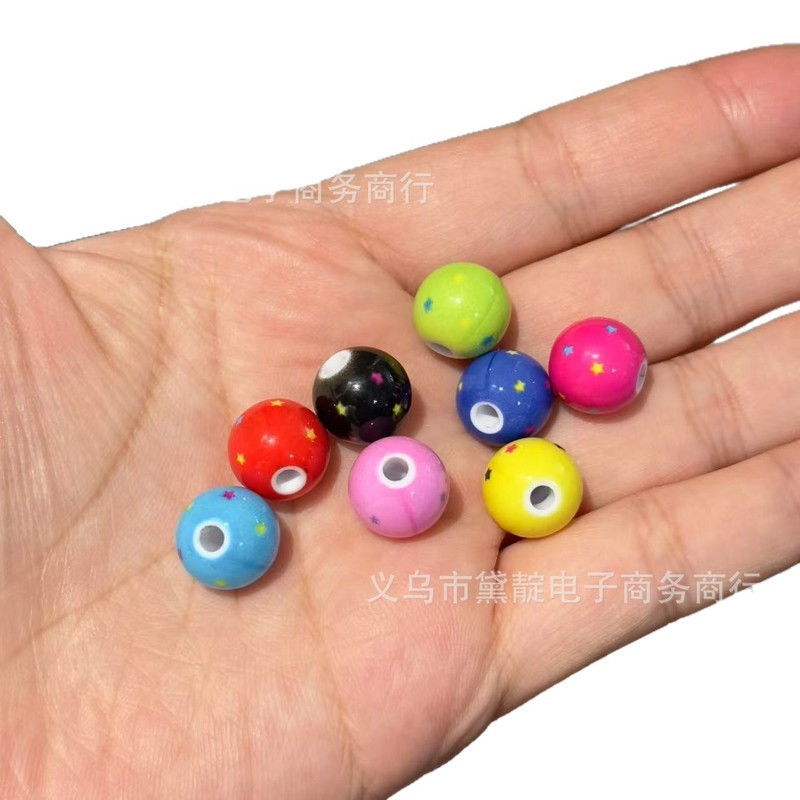 12mm印刷星星圆珠串珠 diy儿童手链饰品配件手机绳钥匙扣项链材料|undefined