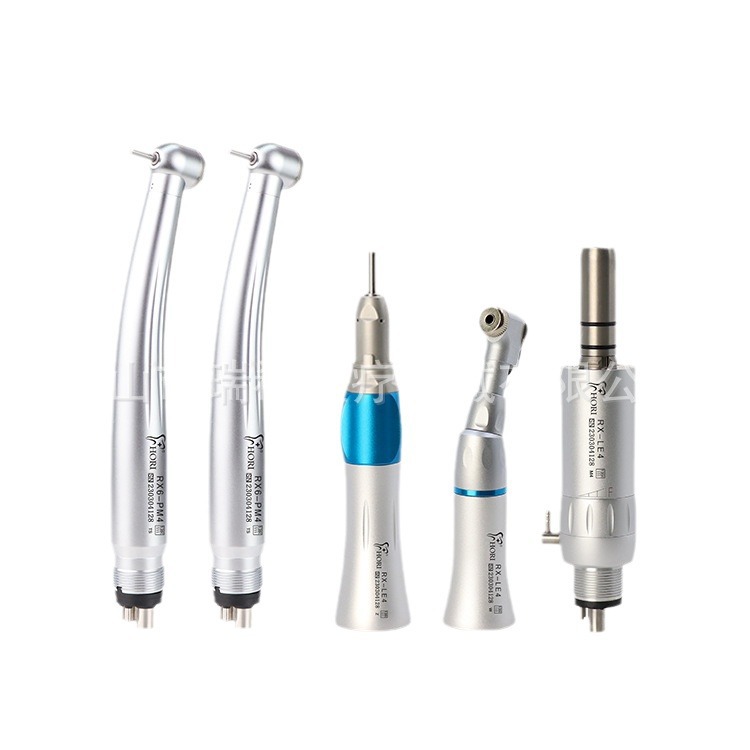 Teléfono móvil dental de alta velocidad, dos altos y uno bajo, máquina dobladora de canal exterior tipo prensa, teléfono móvil oral con motor de 4 orificios