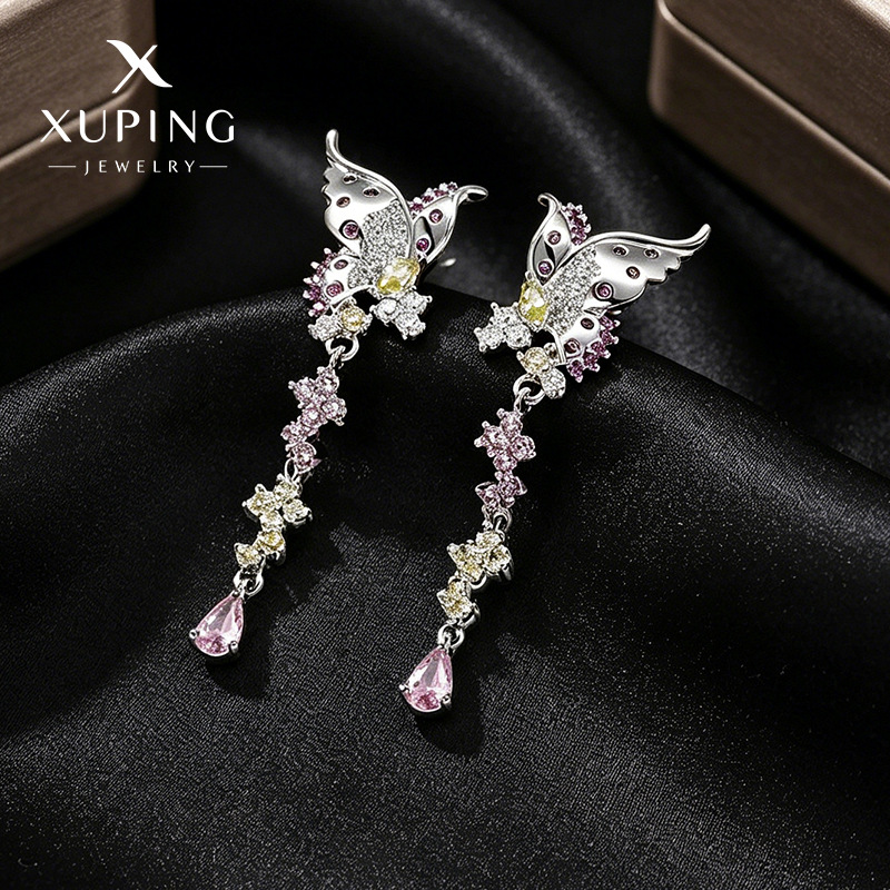 Xuping gemas artificiales largas mariposa simétrica pendientes de bordilla de moda ligera lujosa sensación de diseño de orejas para mujeres image 1