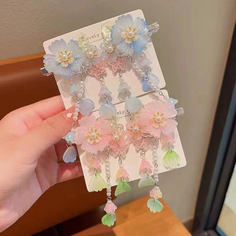 Children's antique cute flower hairpin fresh and beautiful temperament tassel pendant ancient Chinese clothing jewelry headdress wholesale