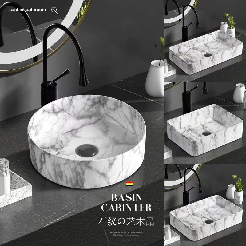 Transfronterizo mesa de cerámica cuenca Hotel lavabo de transferencia de agua cuenca de impresión cuadrado Cuenca del arte marmolado cuenca redonda