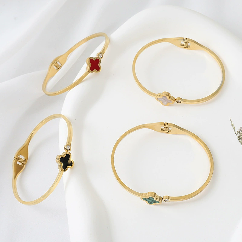 Гипоаллерген bracelet женское из нержавеющей стали, четырёхлистный клевер, оптом, (Торговля через границу), инфлюенсер
