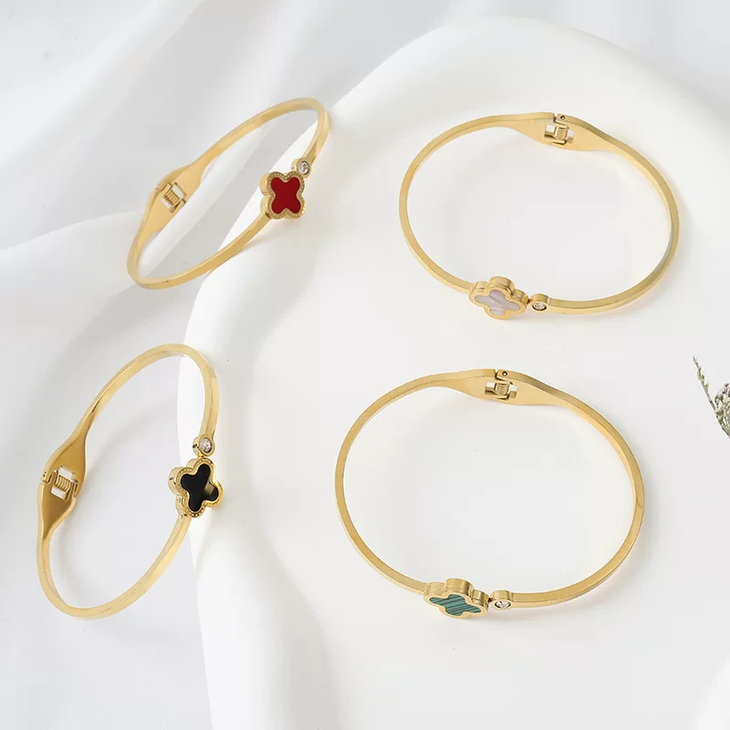 Гипоаллерген bracelet женское из нержавеющей стали, четырёхлистный клевер, оптом, (Торговля через границу), инфлюенсер