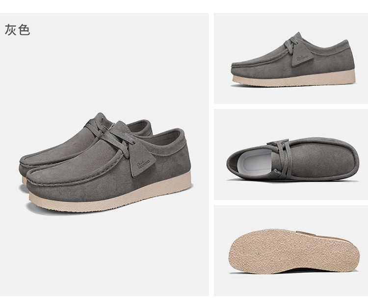 Giày lười nam da lộn mềm đế bệt kiểu mới, giày slip-on mũi tròn thoáng khí — Kaki, màu xám, màu đen chi tiết 24