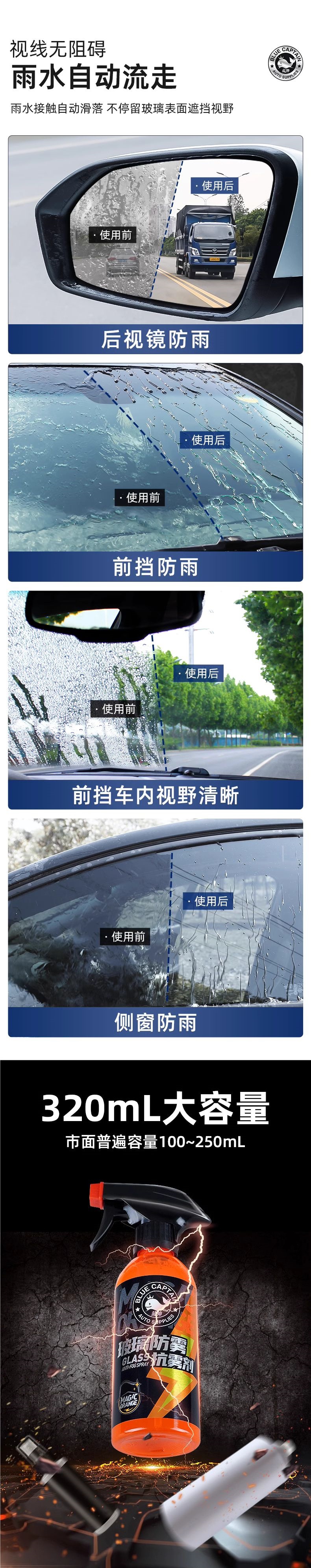 Car Glass Anti-Fogging Agent Long-Lasting Spray Windshield Rearview Mirror Anti-Rain Artifact Spray Car Window Defogging