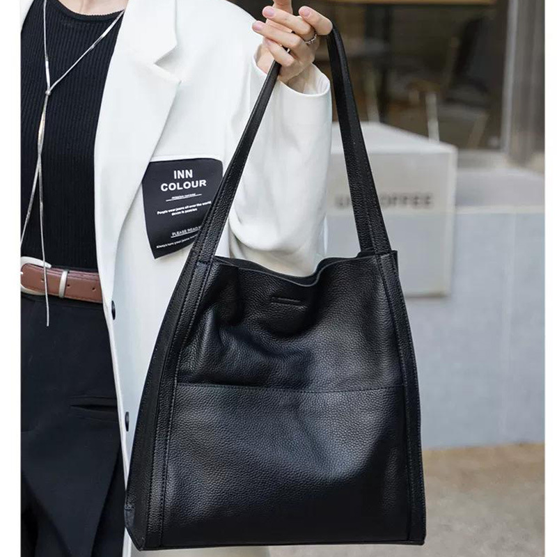 Women's Genuine Leather Tote Bag 2026 New Arrival Large Capacity Commuter Bag Top Grain Cowhide Shoulder Bag Fashion Simple Underarm Bag - Thumbnail 8