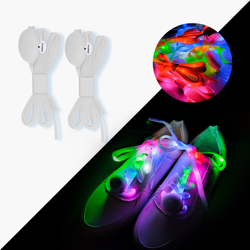 Suministro directo de fábrica perezoso LED cordones luminosos colorido multicolor nylon flash luminoso deportes cordones se pueden pedir logotipo