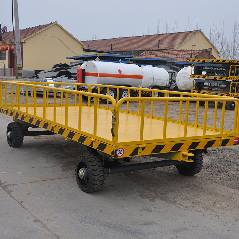 厂家供应厂区重型平板拖车 牵引式平板转运车 护栏行李拖车载重大