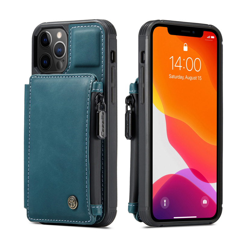Adecuado para iPhone Pro, cubierta trasera con cremallera y soporte abatible para tarjetas, funda protectora para Apple 13_voghion.com