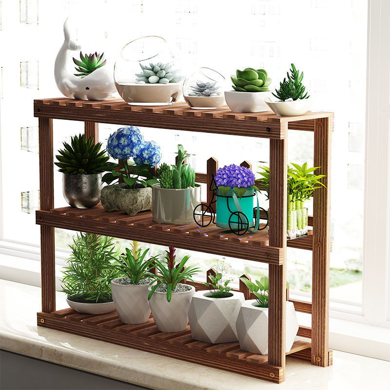多肉架实木小花架阳台飘窗桌面置物架多层落地式小型超窄窗台花架