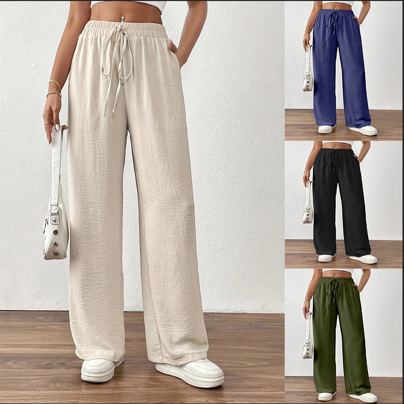 European and American Cross-Border Amazon New Wish Summer Popular Casual Pants Loose Flap Pocket Pants Elastic Wide-Leg Pants for Women