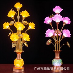 寺院蓮ランプ、電気式LEDカラフルガラス蓮ランプ、長明ランプ、家庭用ランプ、仏教寺院フロアランプ