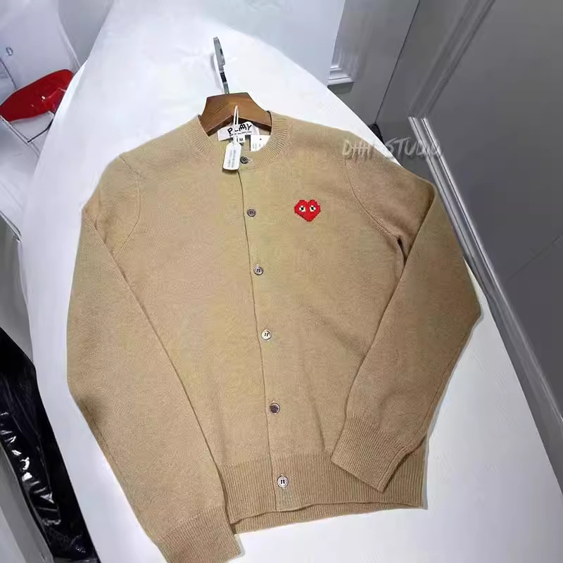 Playcdg Kawauchi Invader Joint Embroidered Heart Couple Wool Cardigan Fine Wool Long-Sleeve Inner Wear Playcdg Kawauchi Invader Joint Embroidered Heart Couple Wool Cardigan Fine Wool Long-Sleeve Inner Wear