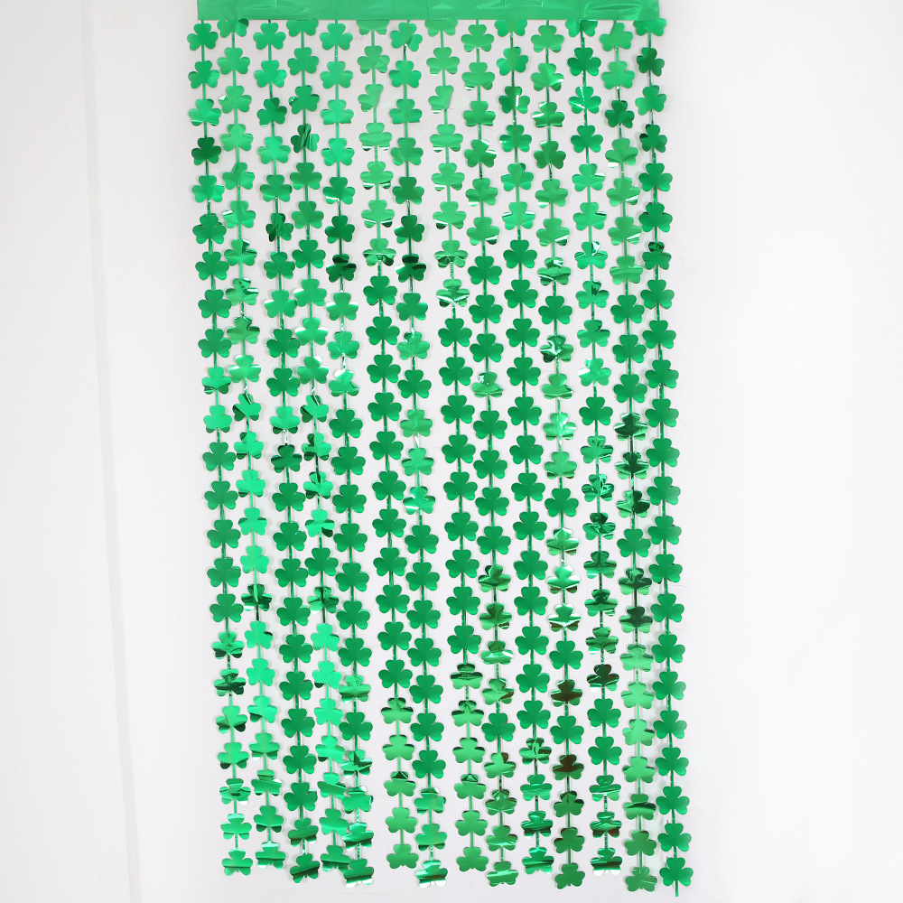 1 * 2M nuevo día de San Patricio día de Irlanda decoración verde trébol cortina de seda de lluvia suministros de decoración de fiesta