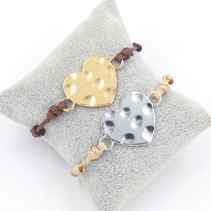 European and American cross-border jewelry simple Asian gold silver love wax braided bracelet women's heart-shaped hand rope wholesale