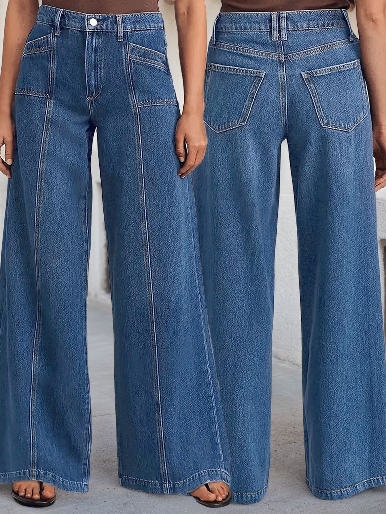 Jeans Rectos para Mujer de Mezclilla de Algodón Elásticos de Cintura Media para Uso Diario image 8