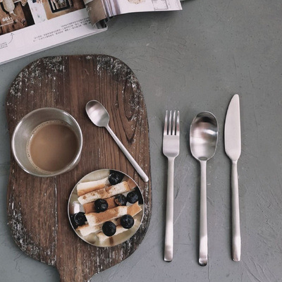 American Industrial Style Retro Western Food Knife and Fork Spoon ins Fork Stainless Steel Matte Steak Knife and Fork Tableware Dessert Spoon