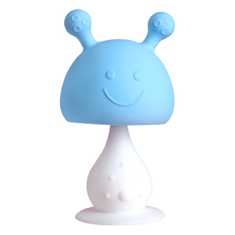 Conejo sonajero mordedor de silicona de grado alimenticio teether bebé mordedor de silicona moldeado integrado teether cabeza de hongo