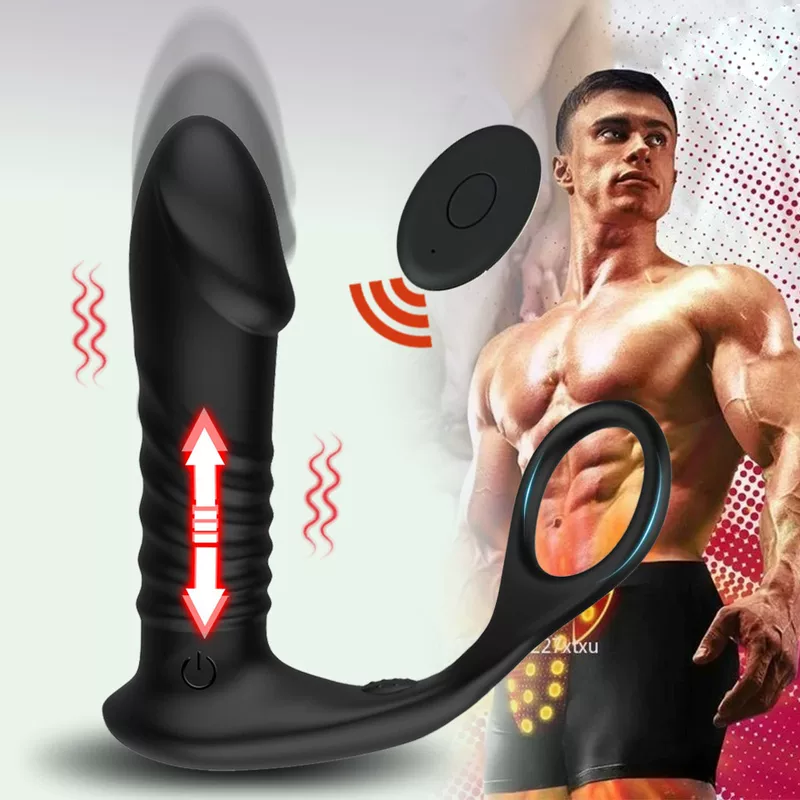 Men's Automatic Massager, Remote-Control Prostate Stimulator with Ring, 3 Speeds, Black