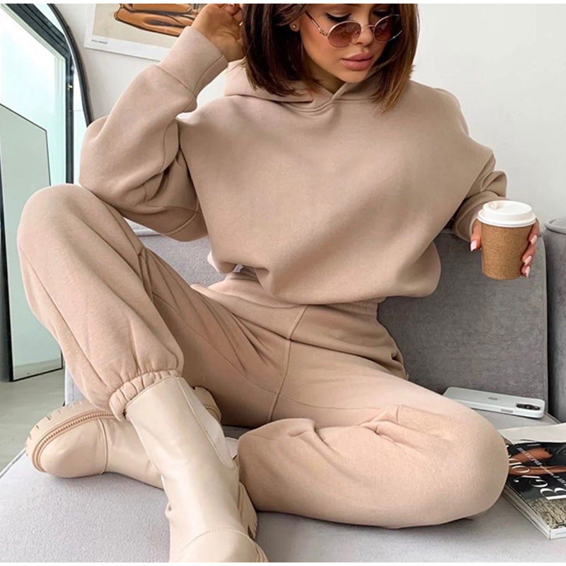 1042g Weight Long Sleeve Sleeve Length Cotton Blend, Polyester Fabric Type Pants Sets Sets Type 2 Pieces Set Quantity Holiday, Daily Occasion Hooded Neckline Loose Fit Type Solid Color Pattern Winter, Autumn Season Women's Gender Streetwear Style Women's Hoodies Sets Long Sleeve Streetwear Solid Color 无
