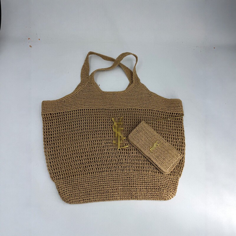 Woven tote bag for women, summer large-capacity beach bag, handmade straw shoulder bag, hollow-out vacation bag
