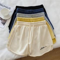 スポーツショーツ女性の夏の新しい韓国スタイルハイウエストルーズカジュアルワイドレッグパンツ女の子ホットガール刺繍ランニングホットパンツ