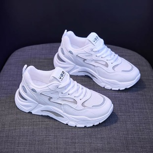 Autumn Women's Shoes New Breathable Mesh Shoes Women's Korean Style Versatile White Shoes Thick-Soled Sports Shoes Casual Dad Shoes