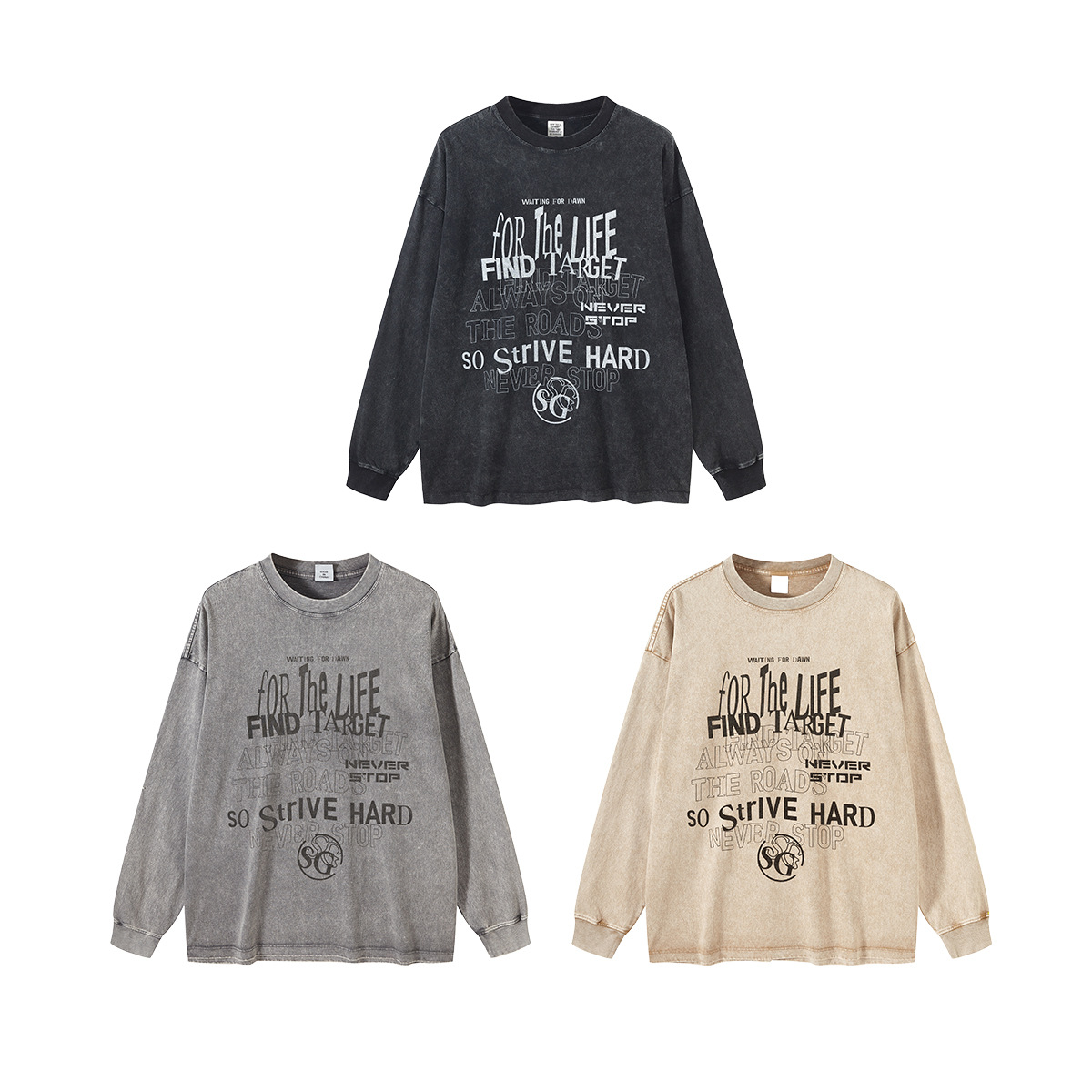 Camiseta de moda para hombre de la marca BE, estilo informal, holgada, con estampado, cuello redondo, manga larga, con letras impresas, estilo nuevo para otoño e invierno.