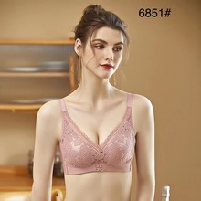 6851加厚杯聚拢文胸女无钢圈调整型防下垂馒头杯内衣库存尾货蕾丝