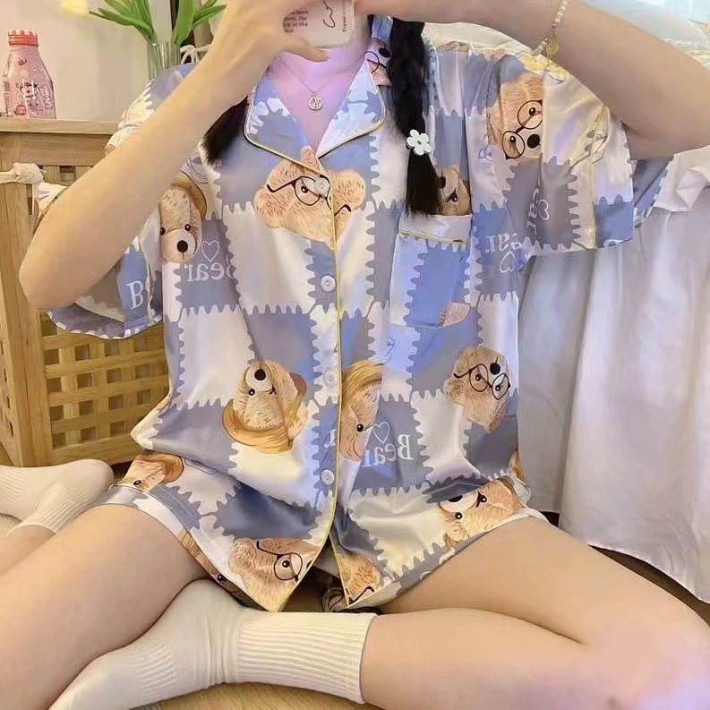 Pijama, cute set for students, thin summer cardigan, oversize