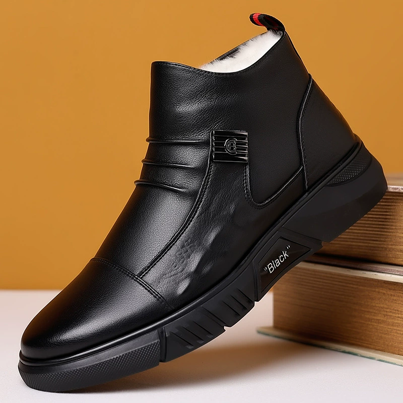 Та же осень и зима 2024 новая мужская кожаная обувь мужская хлопчатобумажная обувь шерстяная кожаная сапоги плюс бархат теплые снежные сапоги оптом