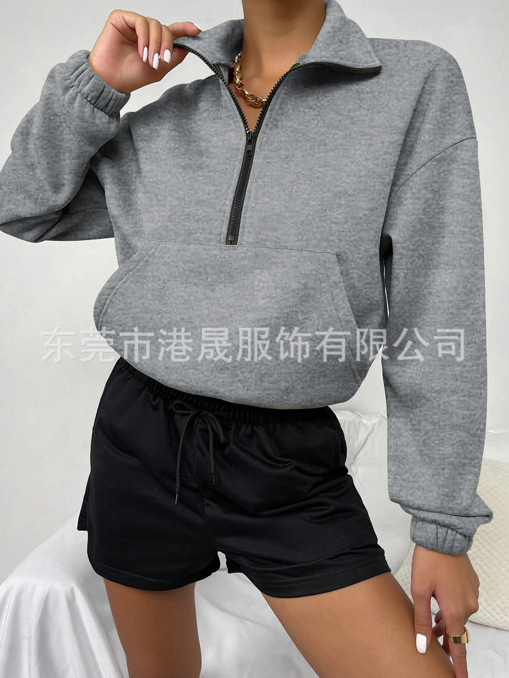 Amazon popular 2023 europeo y americano Otoño e Invierno transfronterizo Comercio exterior superior cremallera soporte cuello manga larga forro polar suéter suelto para las mujeres