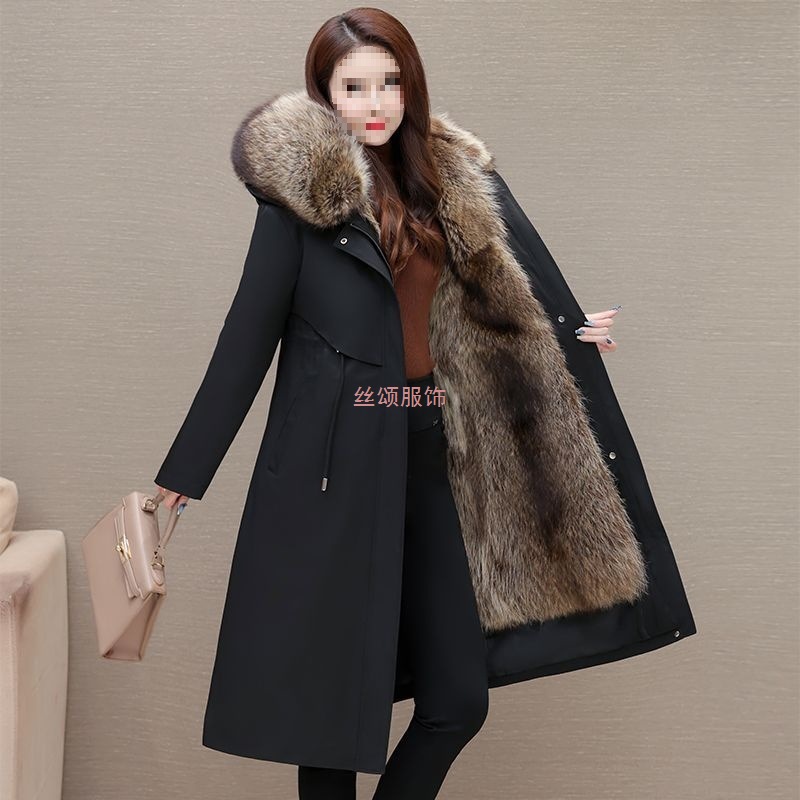 海宁派克服女可拆卸皮毛一体加绒加厚仿狐狸毛皮草长款羽绒妈妈装