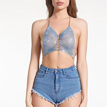 亚马逊欧美性感吊带背心修身型露背欧美渔网水钻流苏吊带比基尼