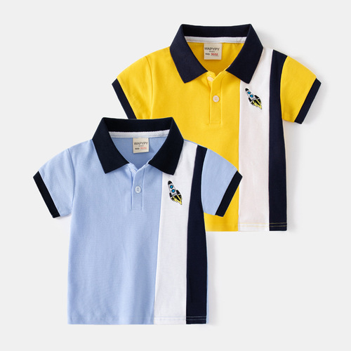 Children's short-sleeved T-shirt boys' Polo shirt summer wear 2024 new baby embroidered color matching top one piece generation trend