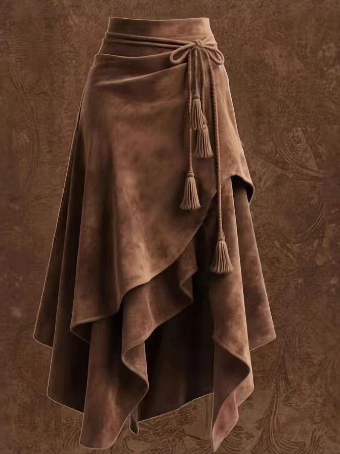 Colored velvet autumn long skirt, A-line